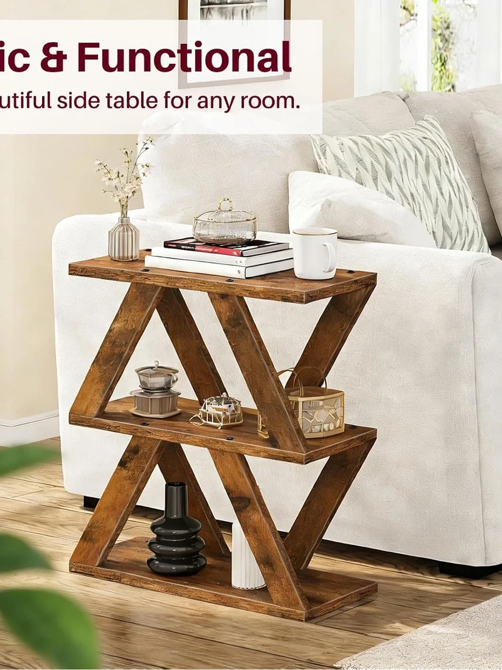 Rustic Brown Wooden X-Frame Wall Shelf - Home Wall Decor